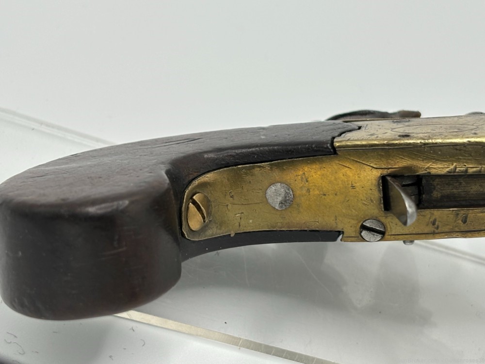 Rare Antique 1780’s English Brass frame Boxlock Flintlock pocket pistol-img-14