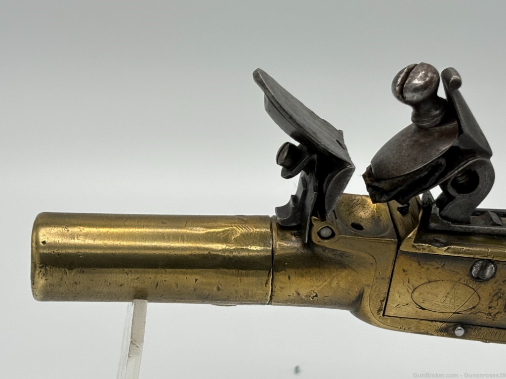 Rare Antique 1780’s English Brass frame Boxlock Flintlock pocket pistol-img-1