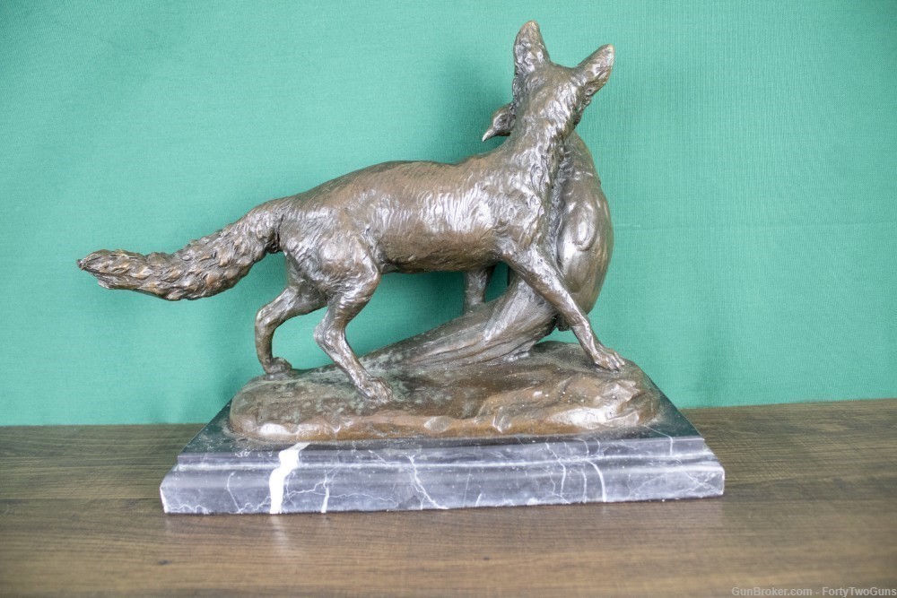 Emile Truffot Poacher Fox & Pheasant Bronze Statue-img-2