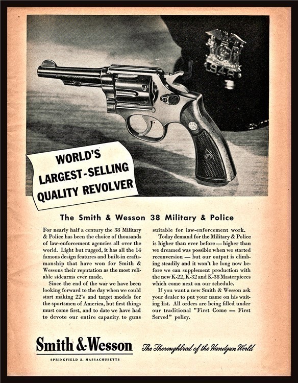 1946 SMITH & WESSON .38 Military & Police M&P Revolver Vintage PRINT AD-img-0