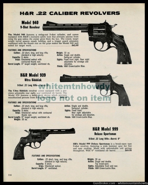 1974 HARRINGTON & RICHARDSON H&R 940 939 999 Revolver PRINT AD-img-0