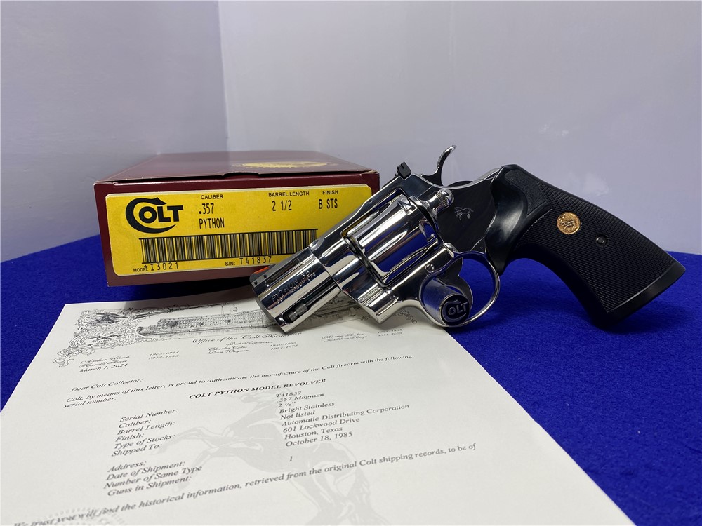 1985 Colt Python .357 Mag -RARE FACTORY 2 1/2" BRIGHT STAINLESS MODEL--img-0