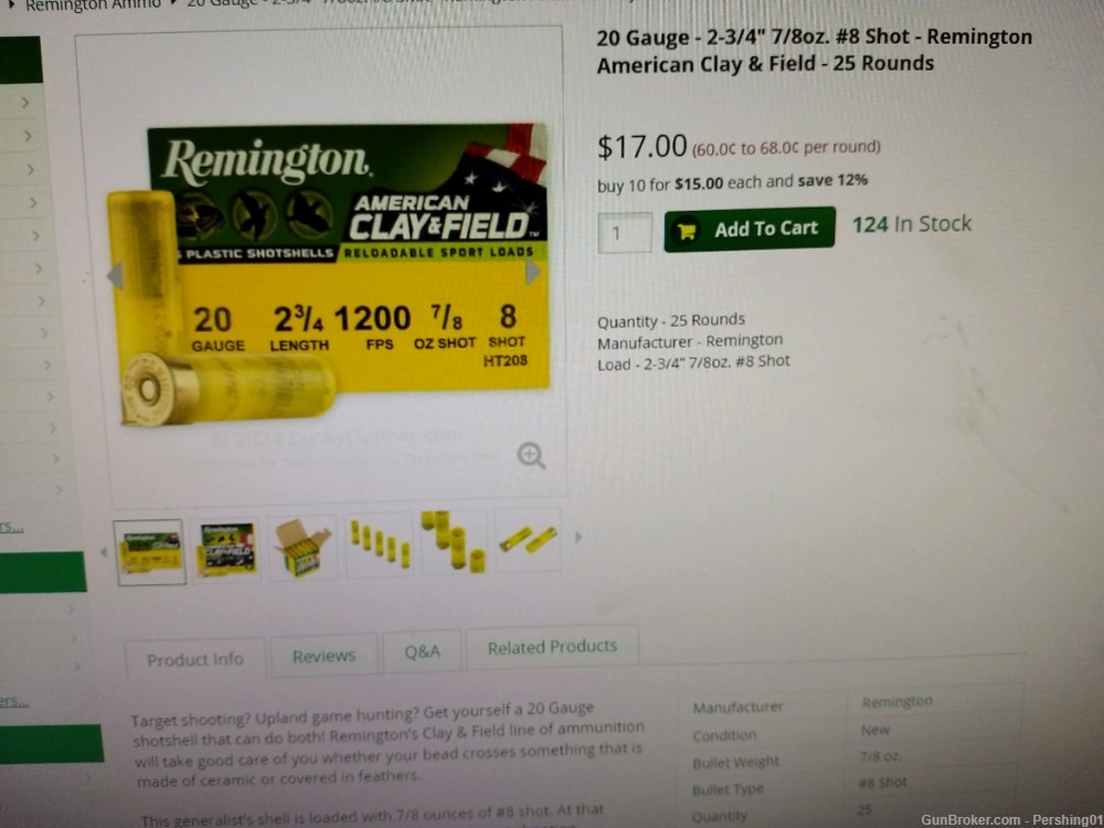 "REDUCED" 20 GAUGE 2 3/4" REMINGTON AMERICAN CLAY & FIELD 8 SHOT 100 RDS-img-4