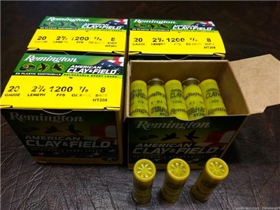 "REDUCED" 20 GAUGE 2 3/4" REMINGTON AMERICAN CLAY & FIELD 8 SHOT 100 RDS