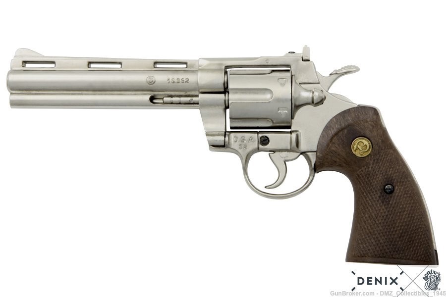 1950s  Python Police .357 Magnum Nickel Non Firing Replica Revolver Pistol-img-0