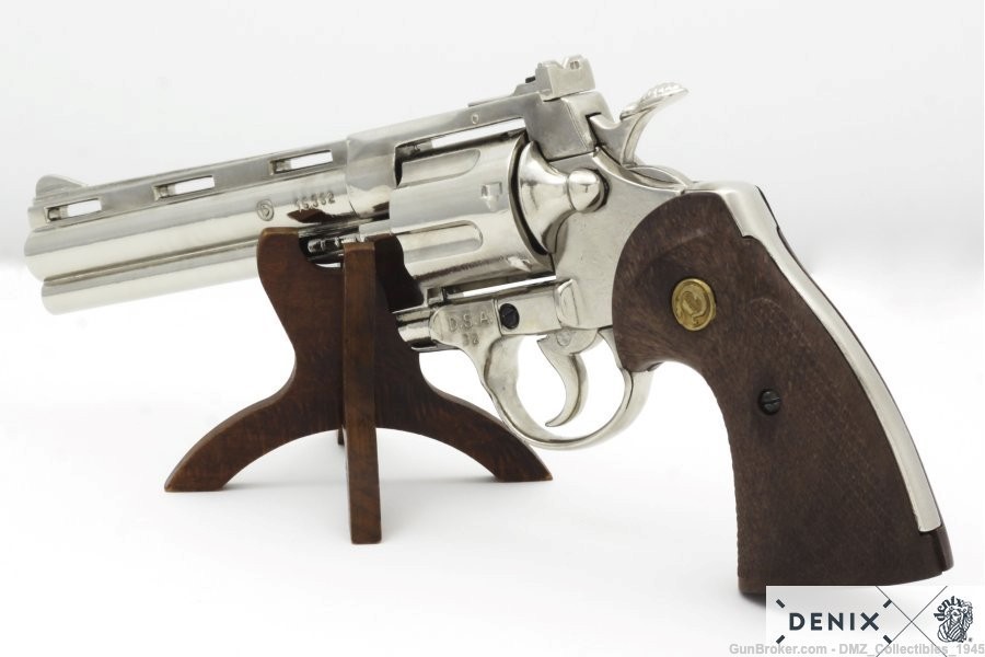 1950s  Python Police .357 Magnum Nickel Non Firing Replica Revolver Pistol-img-3