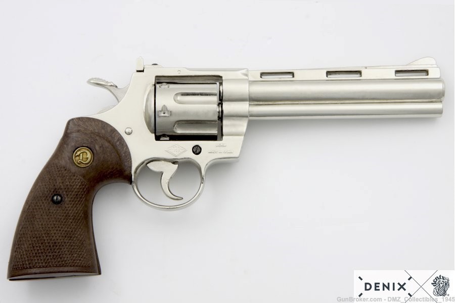 1950s  Python Police .357 Magnum Nickel Non Firing Replica Revolver Pistol-img-1