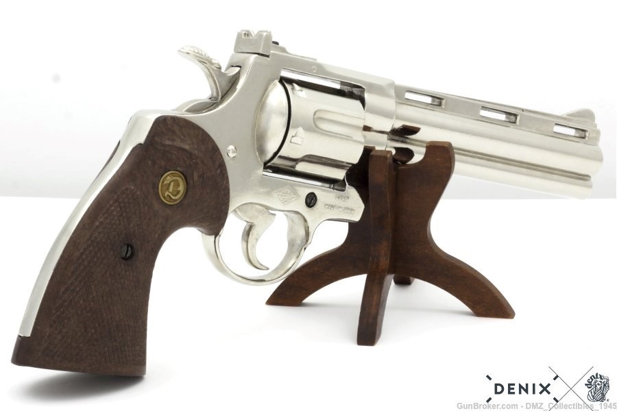 1950s  Python Police .357 Magnum Nickel Non Firing Replica Revolver Pistol-img-2
