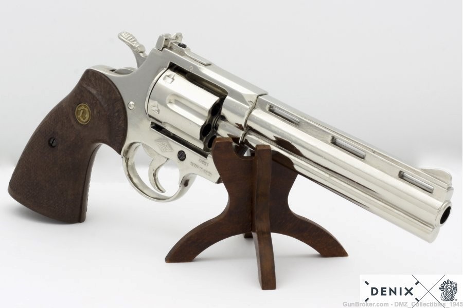 1950s  Python Police .357 Magnum Nickel Non Firing Replica Revolver Pistol-img-4