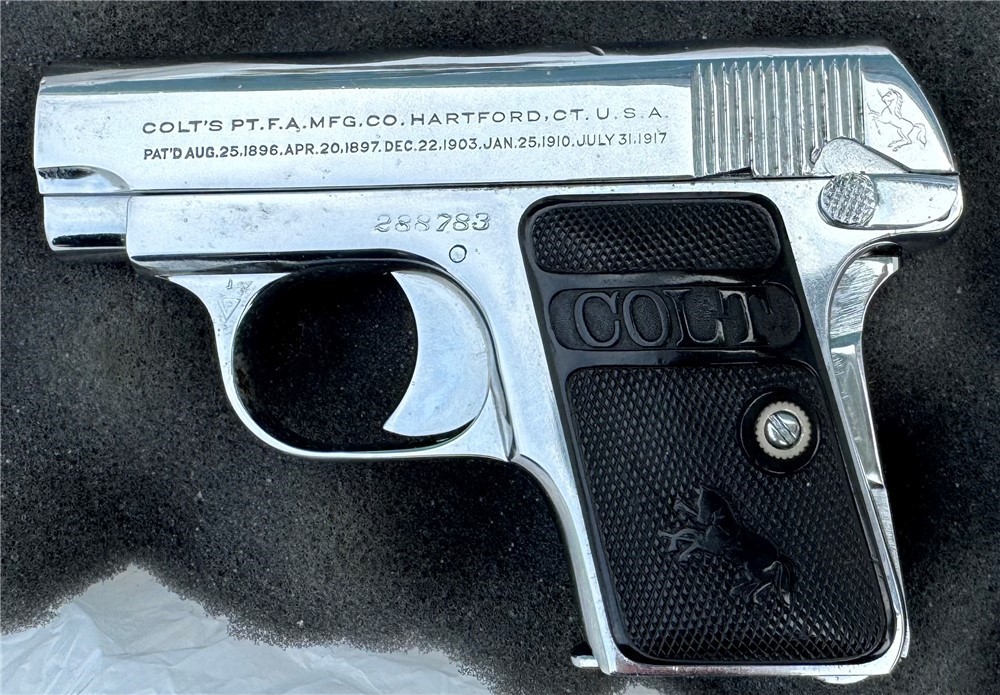 Colt 1908 VEST POCKET 25ACP BRIGHT POLISHED NICKEL 25 ACP MADE 1921 NICE-img-0