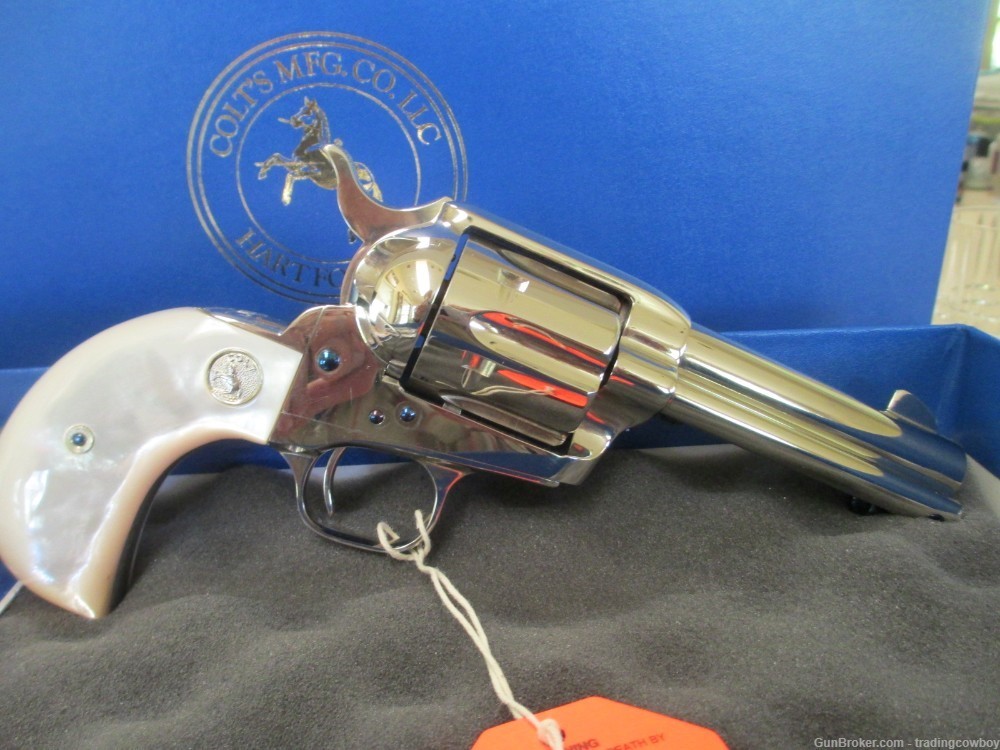 COLT SAA 4" NICKEL FRONTIER SIX SHOOTER IN 44-40 WITH EJECTOR ROD HOUSING-img-1