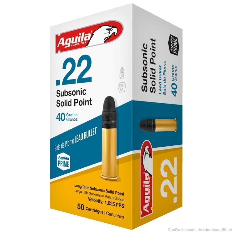 Aguila Subsonic Solid Point Ammunition 22 LR 40 Grain Lead Bullet 50 Rnds-img-0