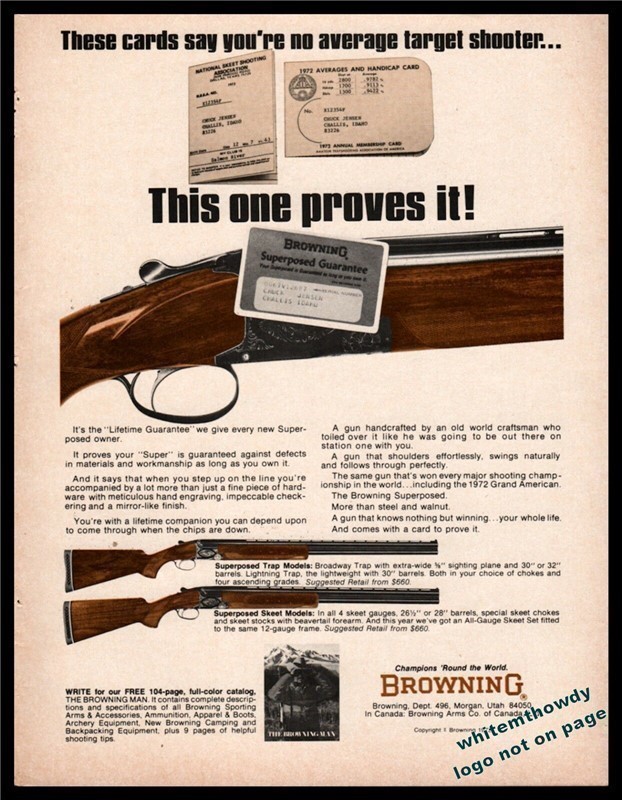 1973 BROWNING Superposed Trap and Skeet Model Shotgun PRINT AD-img-0