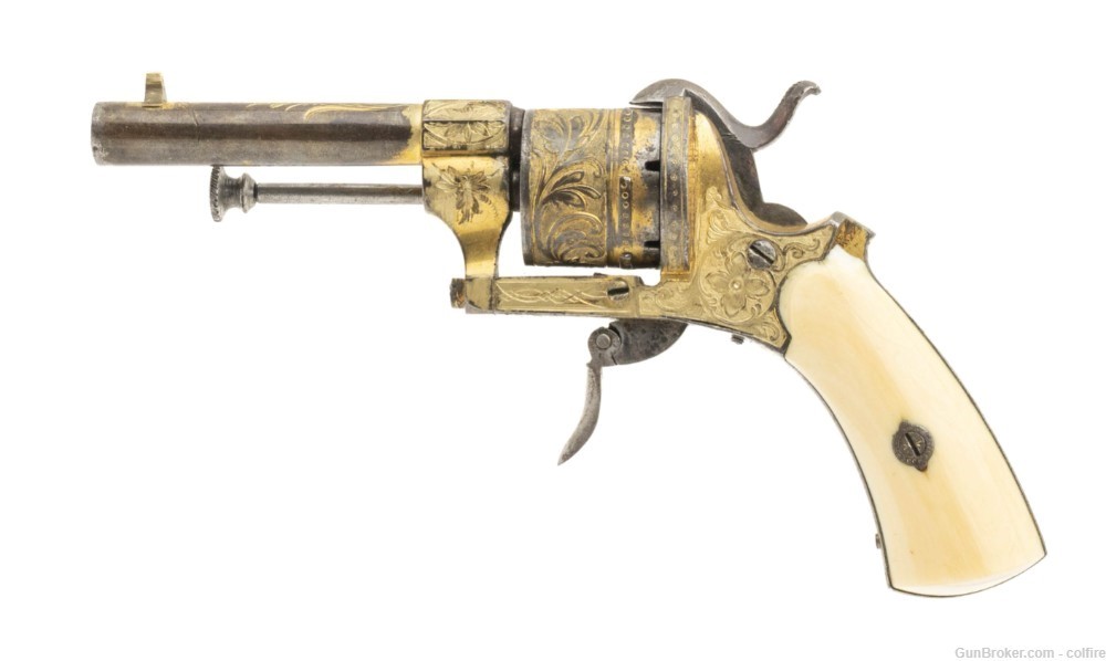 Gold Plated Engraved Belgian Pinfire Revolver (AH8504)-img-0