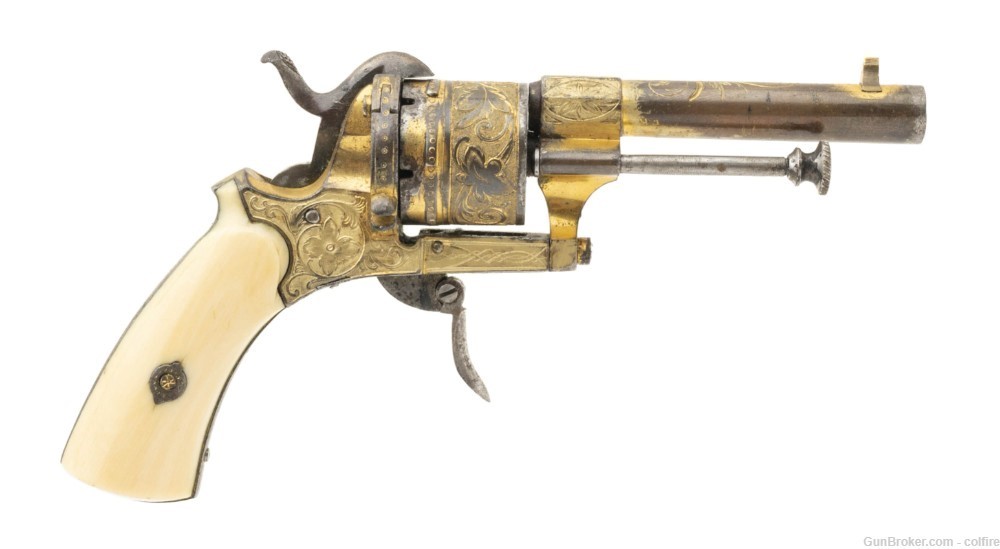 Gold Plated Engraved Belgian Pinfire Revolver (AH8504)-img-1