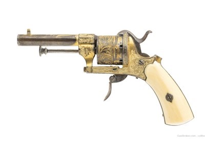 Gold Plated Engraved Belgian Pinfire Revolver (AH8504)