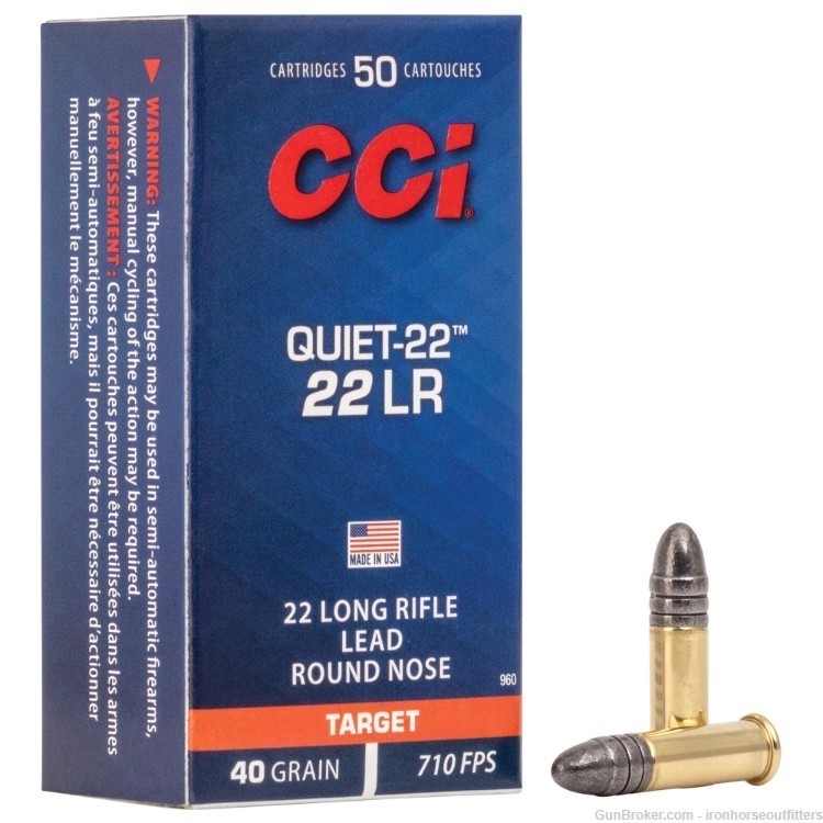 CCI Quiet 22 Ammunition .22 LR 40 Grain LRN 50 Rounds-img-0