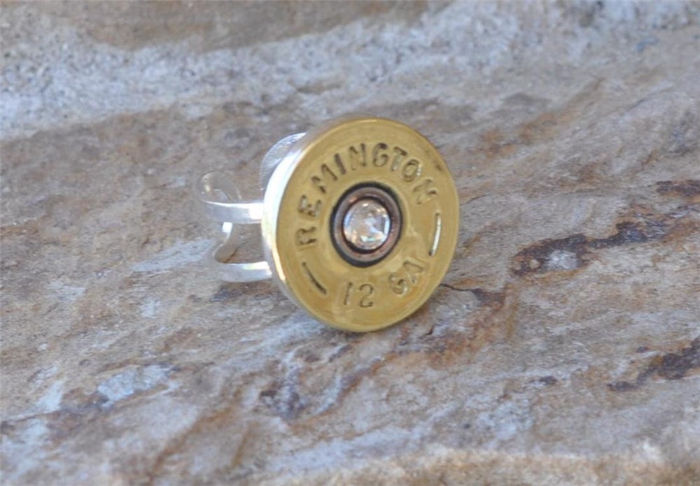 Remington 12 Gauge Shotgun Shell Bullet Ring Brass Shell Swarovski Crystal-img-0