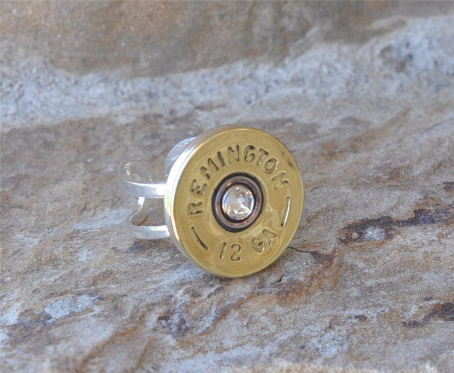 Remington 12 Gauge Shotgun Shell Bullet Ring Brass Shell Swarovski Crystal-img-1