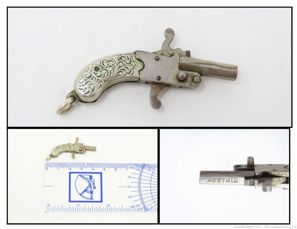 AUSTRIAN MADE “Original Berloque Pistolchen” MINIATURE 2mm PINFIRE Pistol  -img-0