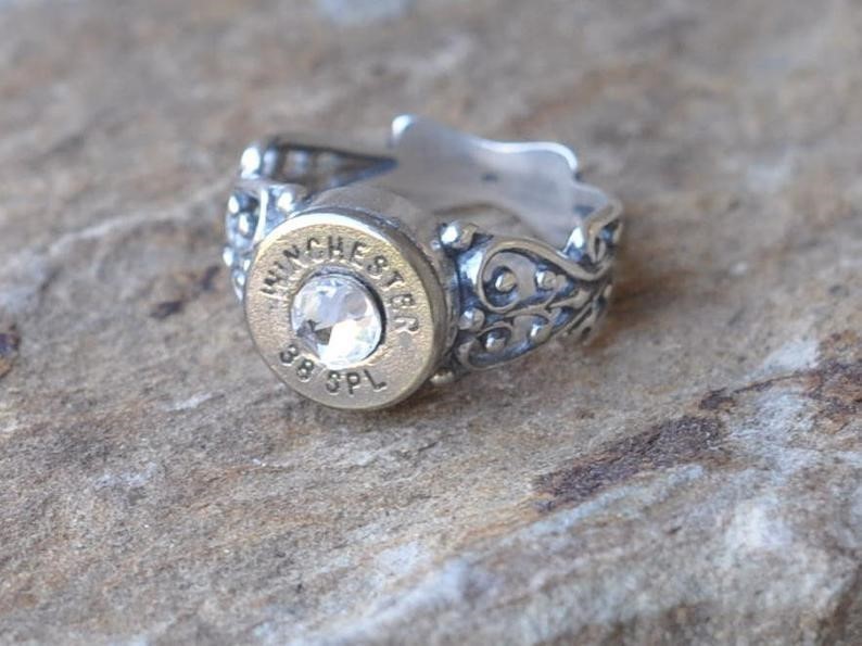 Winchester Nickel 38 Special Pistol Bullet Ring Filigree Sterling 925 Sz.7-img-1