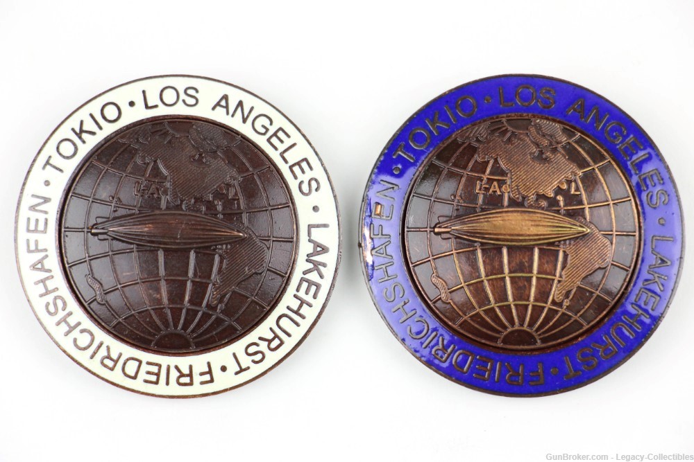 Set of 2 WW2 German Graf Zeppelin Tour Badges: Tokio Los Angeles Lakehurst -img-0