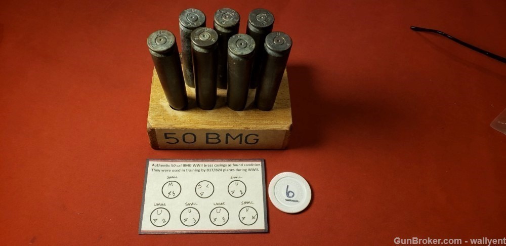 7 WW2 50BMG Brass Casings WWII Different Headstamps 50 Cal BMG B17 B24 #6-img-0