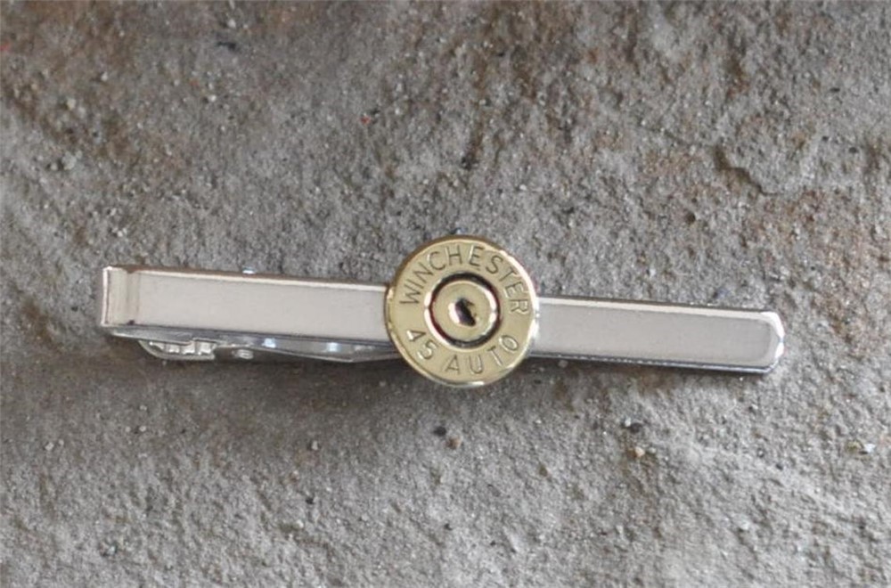 Winchester 45 Auto 1911 Silver Plate Tie Bar Custom Made in the USA-img-0