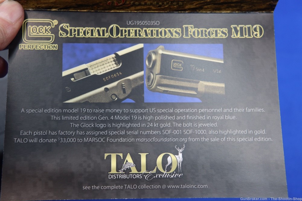 Glock G19 GEN4 Pistol SPECIAL OPERATIONS FORCES M19 9mm TALO Gun 1 of 1000 -img-27