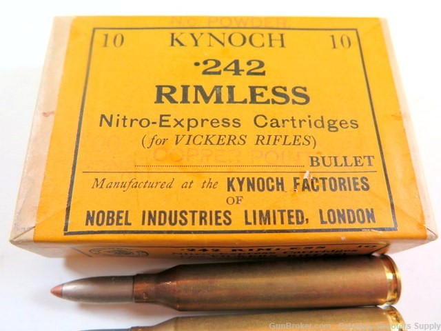 Vintage Rare Partial Box of .242 Rimless Kynoch Nitro Express Copper Point-img-1