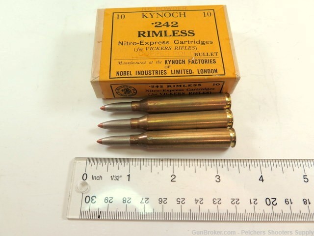 Vintage Rare Partial Box of .242 Rimless Kynoch Nitro Express Copper Point-img-0