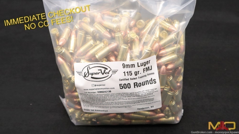 SuperVel 9mm Certified Select 115 Grain FMJ 500 Rounds!-img-0