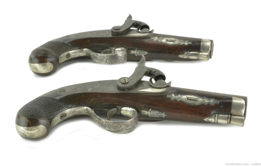 Beautiful Pair of Early Silver Mounted Henry Derringer Pistols (AH4519)-img-1