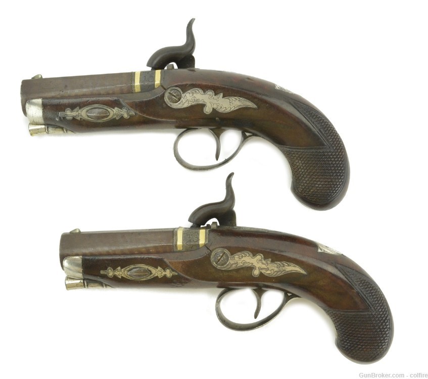 Beautiful Pair of Early Silver Mounted Henry Derringer Pistols (AH4519)-img-0