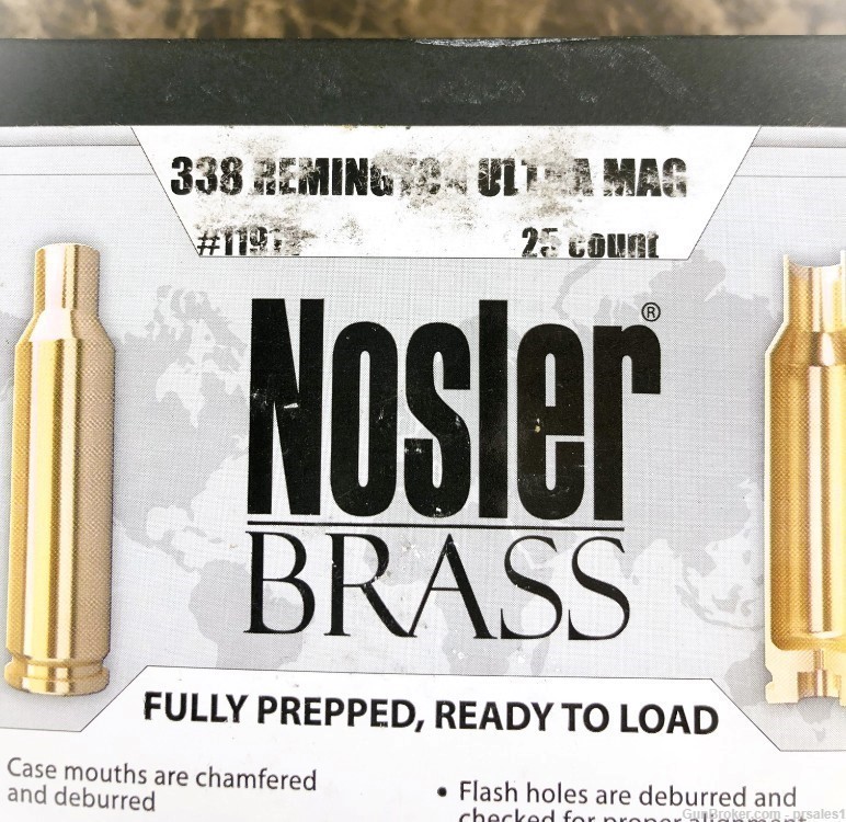 Full Sealed Box Nosler 338 RUM New Brass 338 Remington Ultra Magnum 25Ct.-img-3