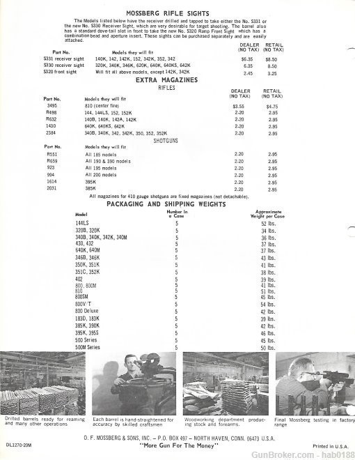 1971 Mossberg Firearms Catalog / Flyer w/ Price List-img-3