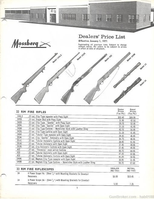 1971 Mossberg Firearms Catalog / Flyer w/ Price List-img-2