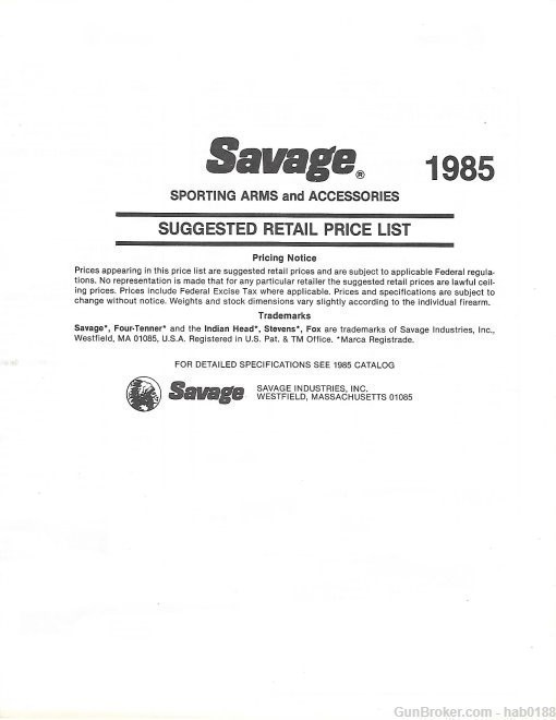 Vintage 1985 Savage Arms Catalog w/ Price List-img-2