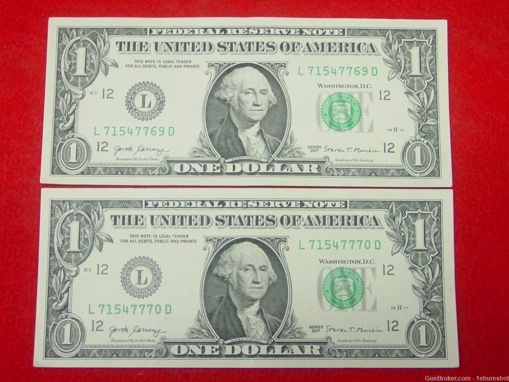 2017 S UNCIRCULATED $1 NOTES ONE DOLLAR BILLS CONSECUTIVE SERIAL NUMBERS-img-0