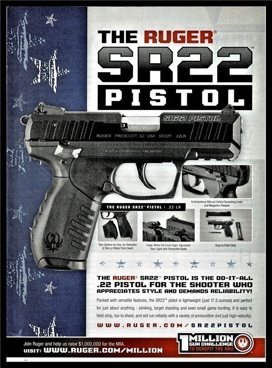 2012 RUGER SR22 Pistol Print AD Gun Handgun Advertising-img-0
