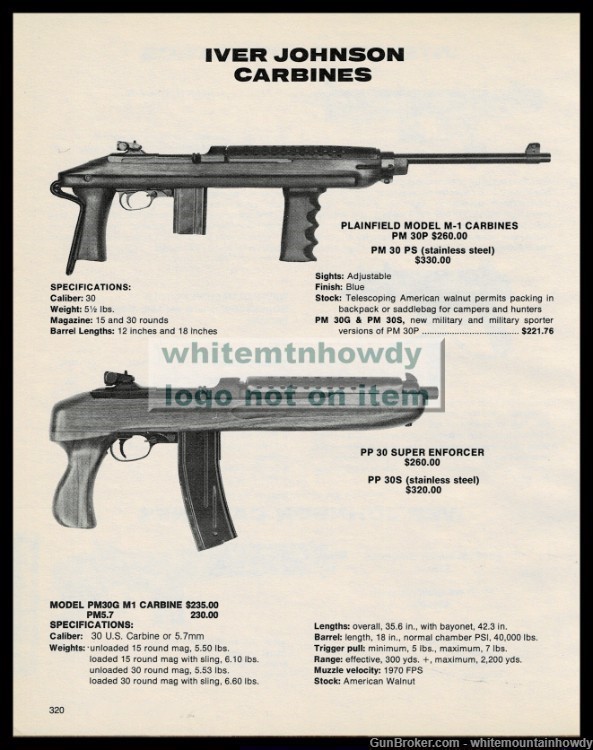 1985 IVER JOHNSON Plainfield M1 Carbine PP 30 Super Enforcer PRINT AD-img-0