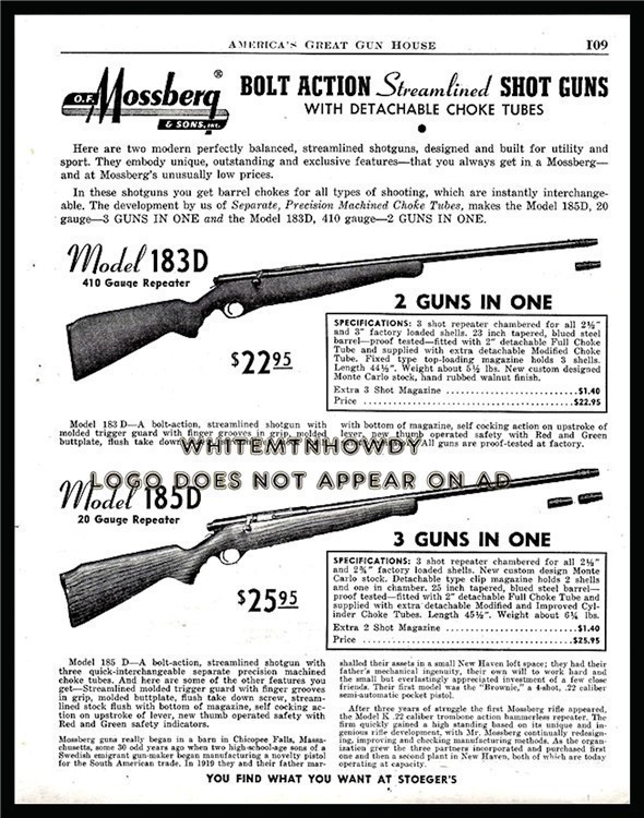 1953 MOSSBERG Model 183D & 185D Shotgun PRINT AD-img-0