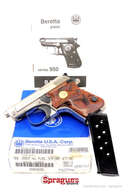Beretta 950 BS JetFire Nickel Semi-Auto 2.5" Pistol 25 ACP Box 2 Mags *RARE-img-0