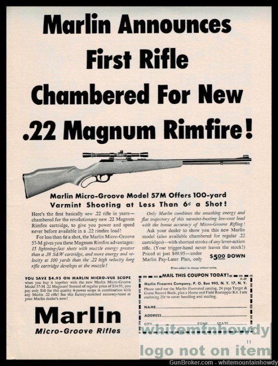 1959 MARLIN 59-A First Rifle Chambered for New .22 Magnum Rimfire PRINT AD-img-0