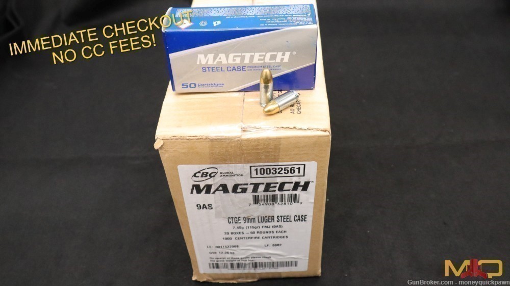 Magtech 9mm 115 Grain FMJ Steel Case 1000 Rounds!-img-0