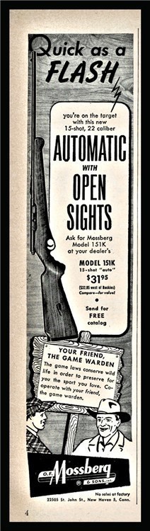 1952 MOSSBERG Model 151K Automatic Rifle PRINT AD-img-0