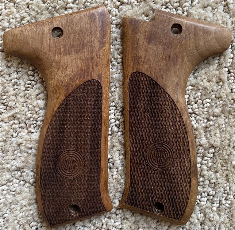 Genuine Walnut Checkered Grips for Steyr GB 9mm Pistol With Logo-img-2
