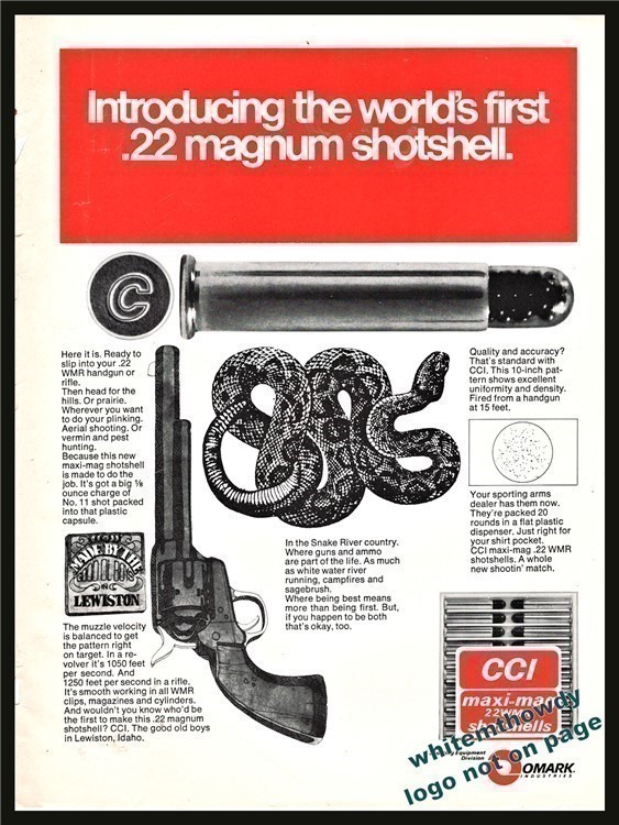 1973 CCI OMARK .22 Magnum Shotshell vintage Ammunition PRINT AD-img-0