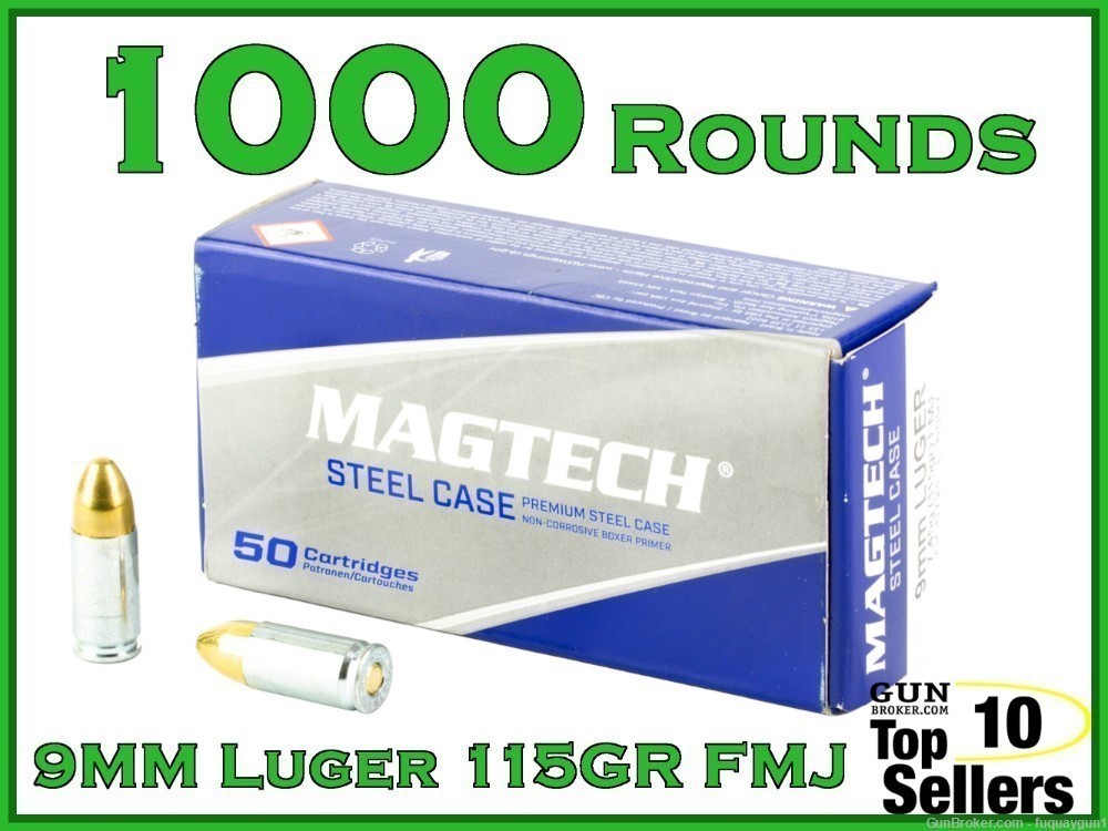 Magtech 9mm steel case 115 Grain FMJ 9AS-img-0