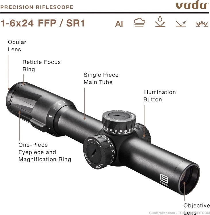 EOTech Vudu 1-6x24mm FFP Green SR1 Reticle (MRAD) Riflescope VDU1-6FFSR1G-img-2